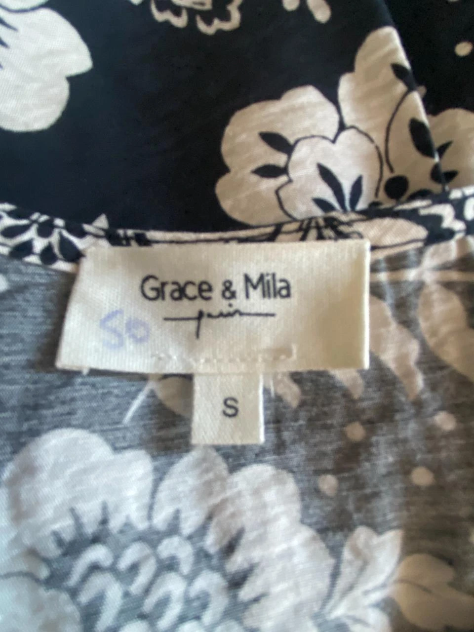 Grace & Mila zwart & gebroken wit gebloemde jurk maat 36 – Bohemien chic – 3/4 mouwen – photo 9
